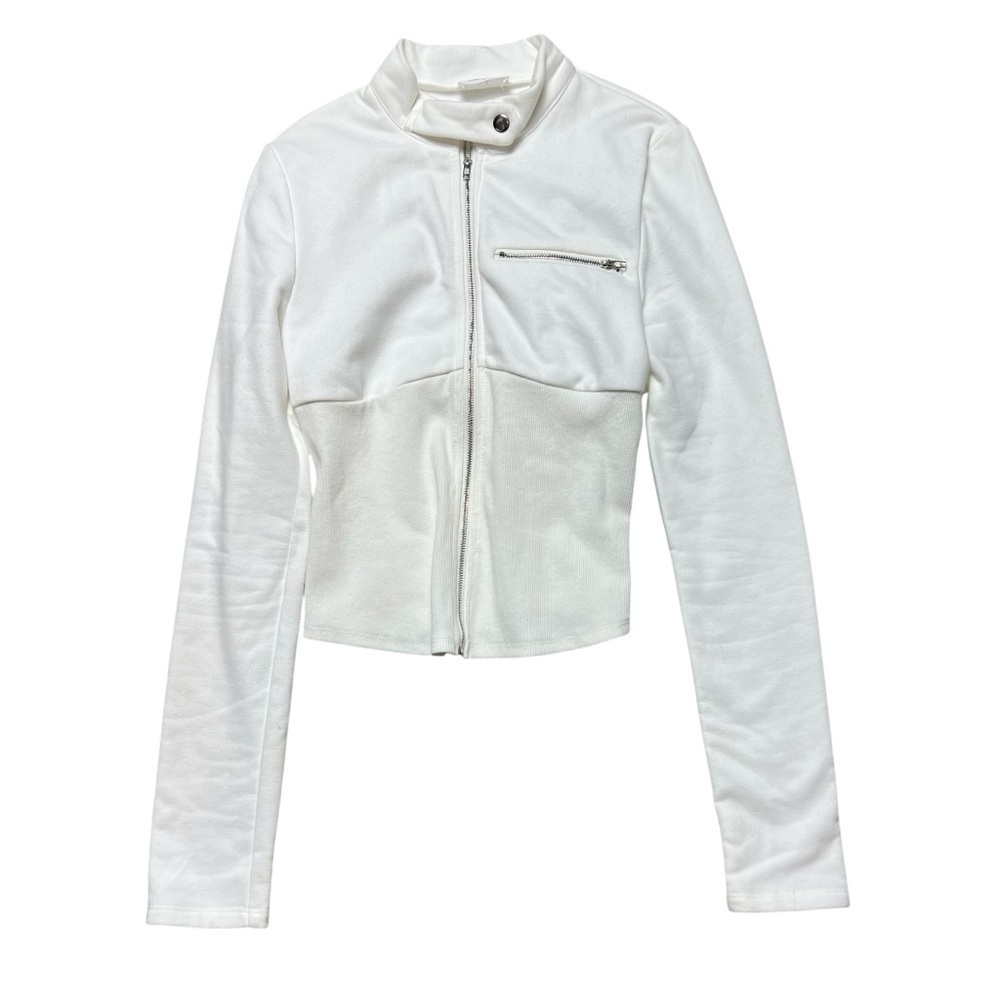 Bobbles & Lace White Zip Cropped Jacket Size Small